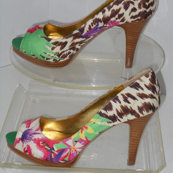 NINE WEST PEEP TOE MULTI-COLOR CLASSIC PUMPS - Picture 3 of 7